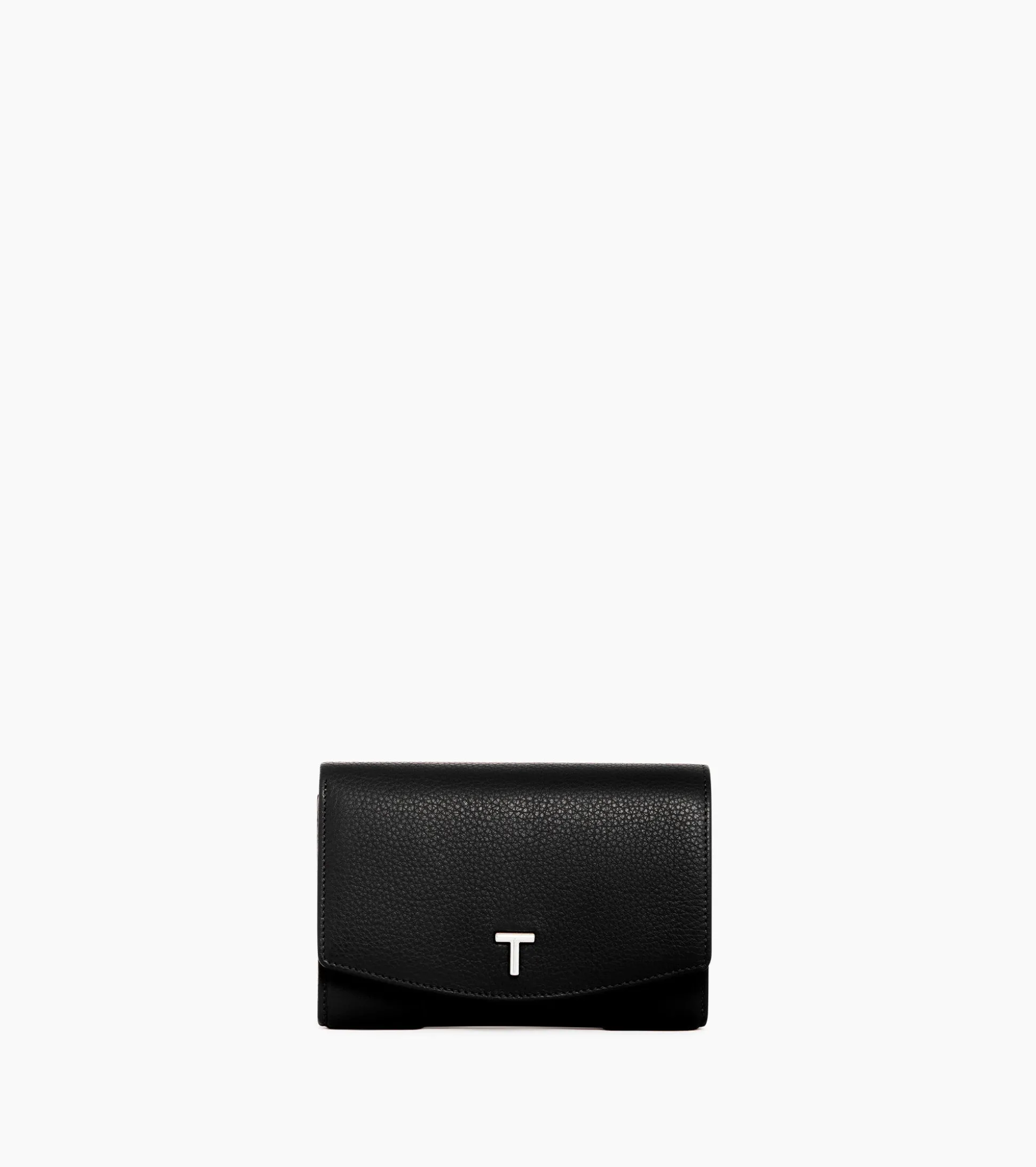 Petit portefeuille zippé Romy en cuir grainé - Black