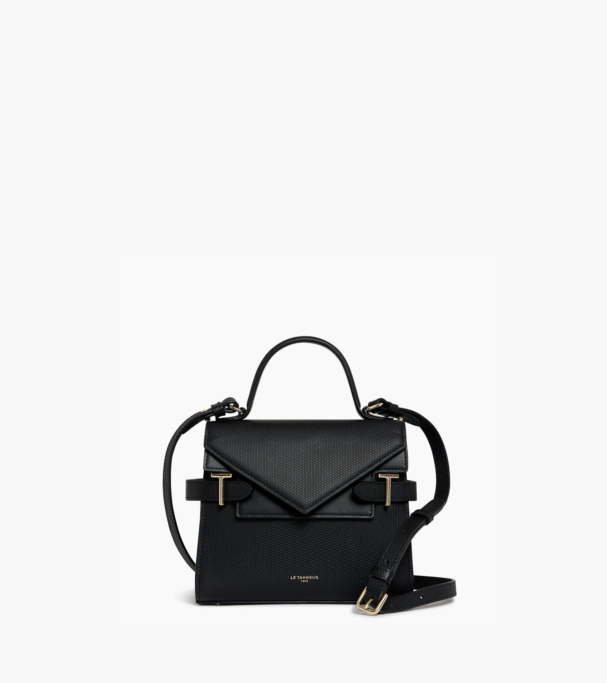 Petit sac à main double rabat Emilie en cuir signature T - Black
