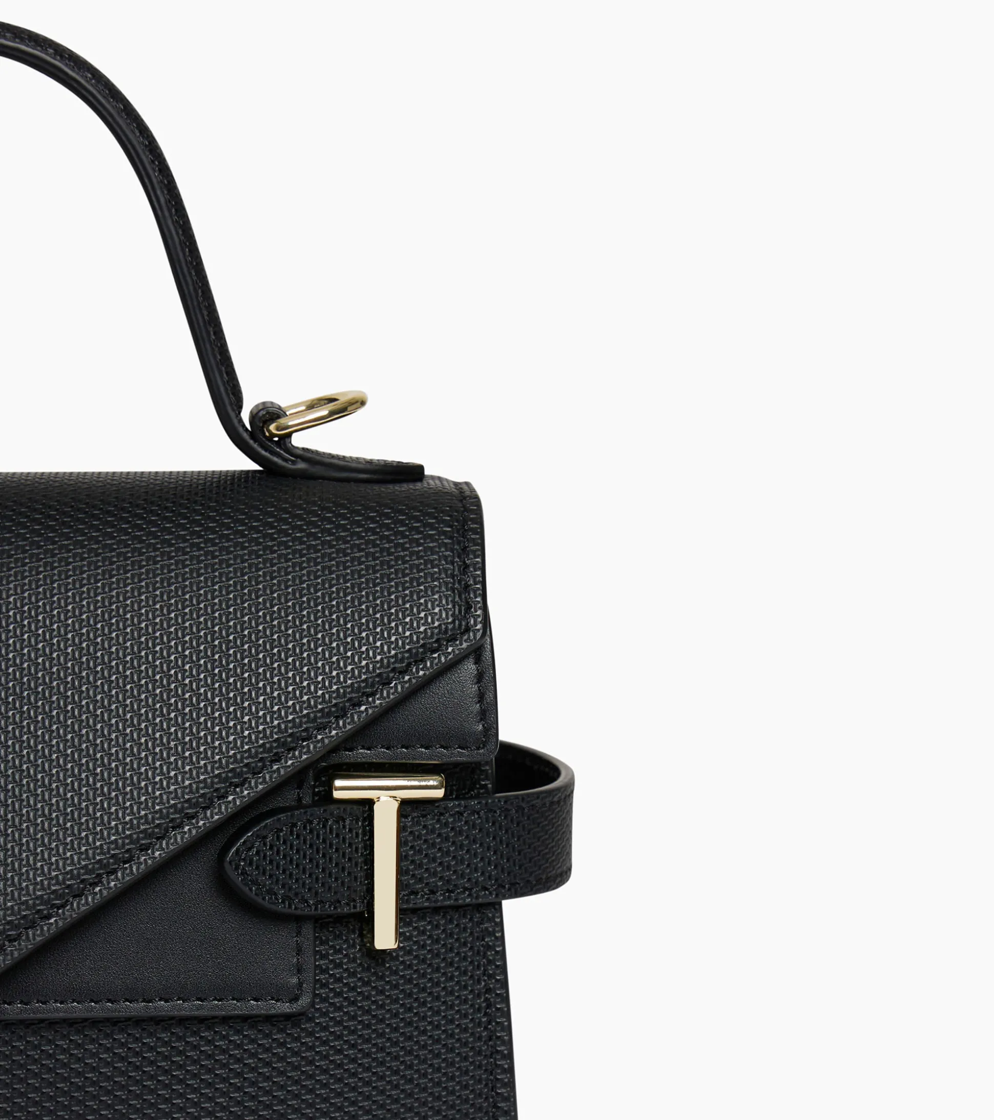 Petit sac à main double rabat Emilie en cuir signature T - Black