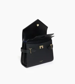 Petit sac à main double rabat Emilie en cuir signature T - Black