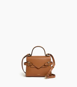 Petit sac à main double rabat Emilie en cuir grainé - Brown Tan