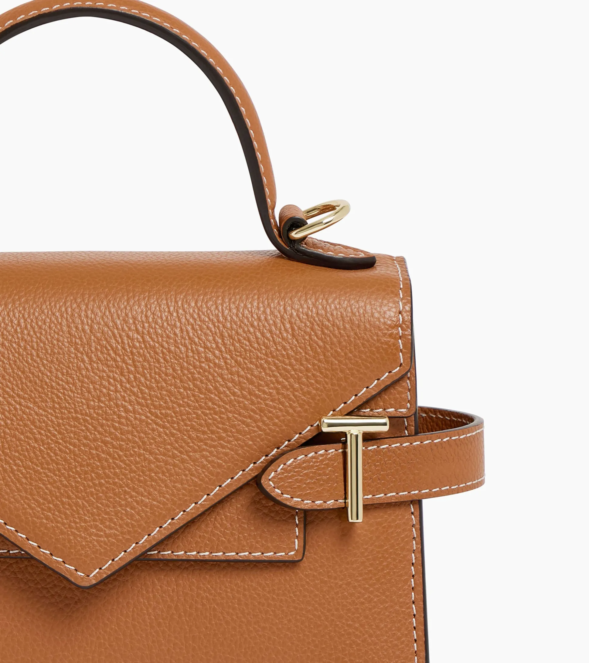 Petit sac à main double rabat Emilie en cuir grainé - Brown Tan