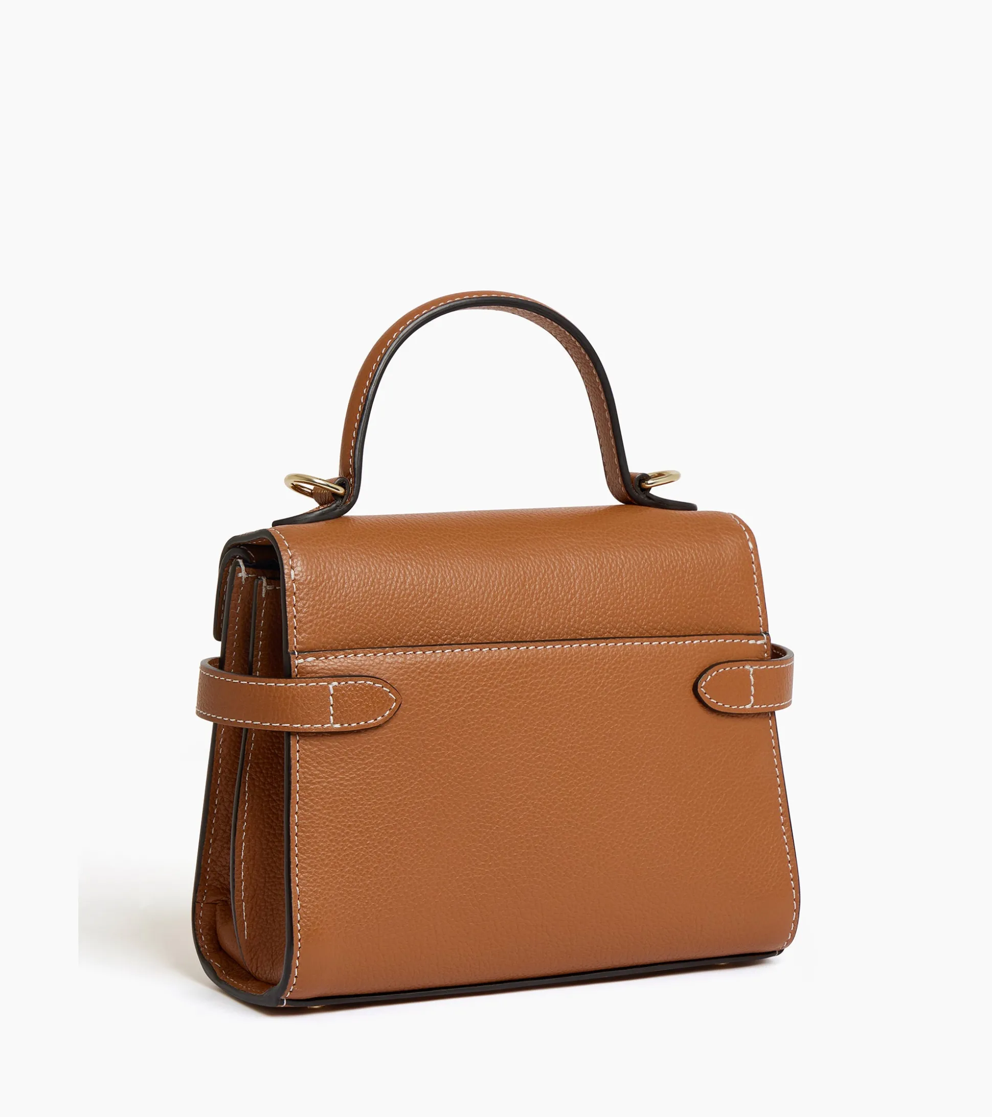 Petit sac à main double rabat Emilie en cuir grainé - Brown Tan