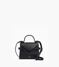 Petit sac à main double rabat Emilie en cuir grainé - Black