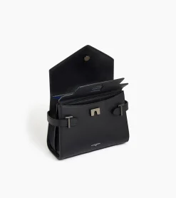 Petit sac à main double rabat Emilie en cuir grainé - Black
