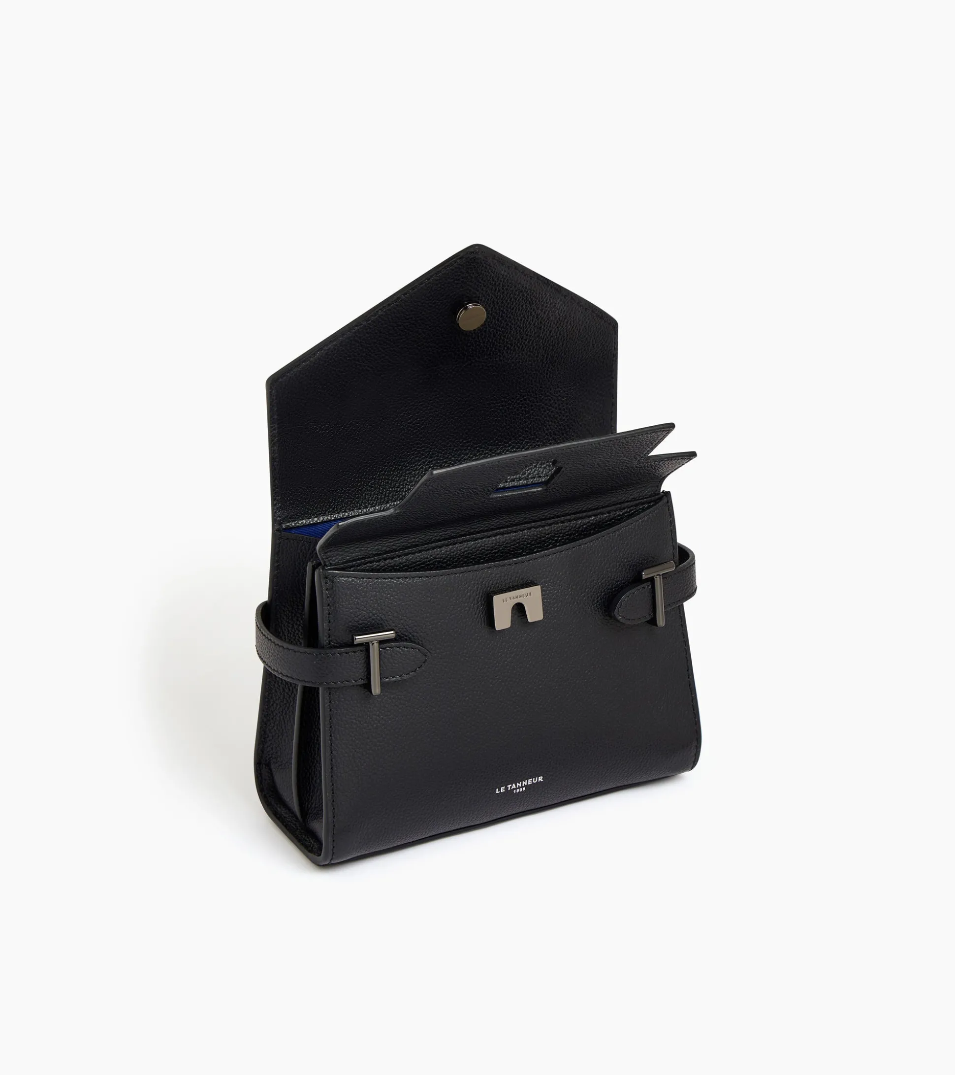 Petit sac à main double rabat Emilie en cuir grainé - Black