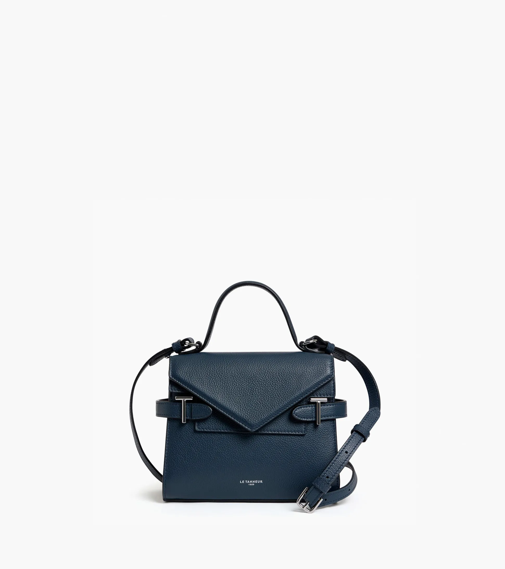 Petit sac à main double rabat Emilie en cuir grainé - Twilight Blue