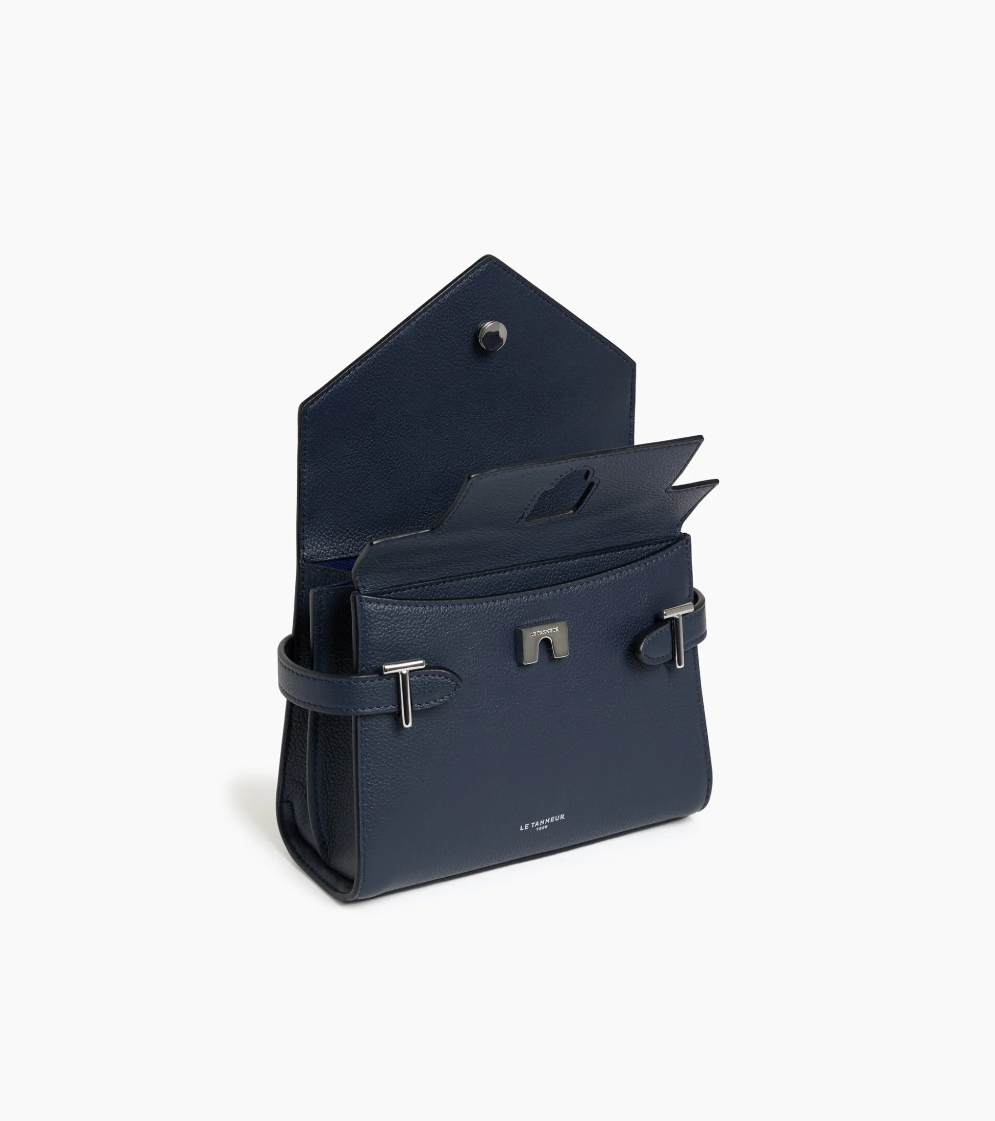 Petit sac à main double rabat Emilie en cuir grainé - Twilight Blue