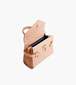 Petit sac à main double rabat Emilie en cuir signature T - ROSE POUDRE