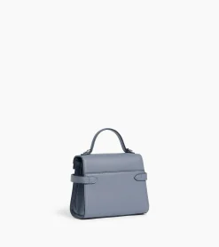 Petit sac à main double rabat Emilie en cuir grainé - BLEU ARGILE