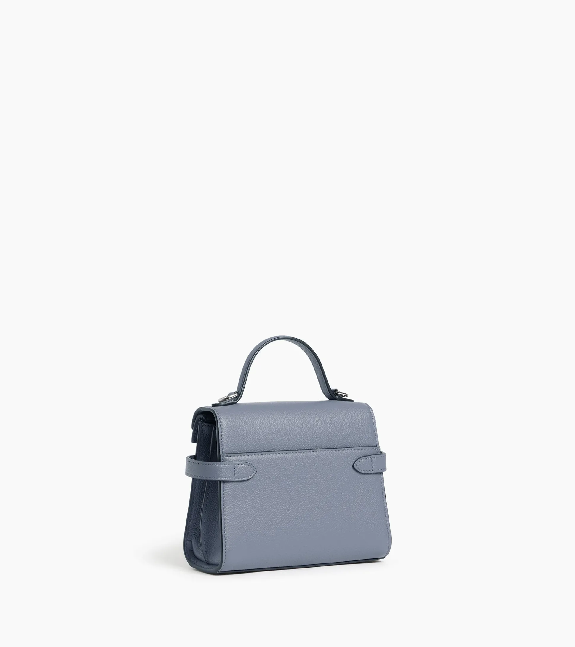 Petit sac à main double rabat Emilie en cuir grainé - BLEU ARGILE
