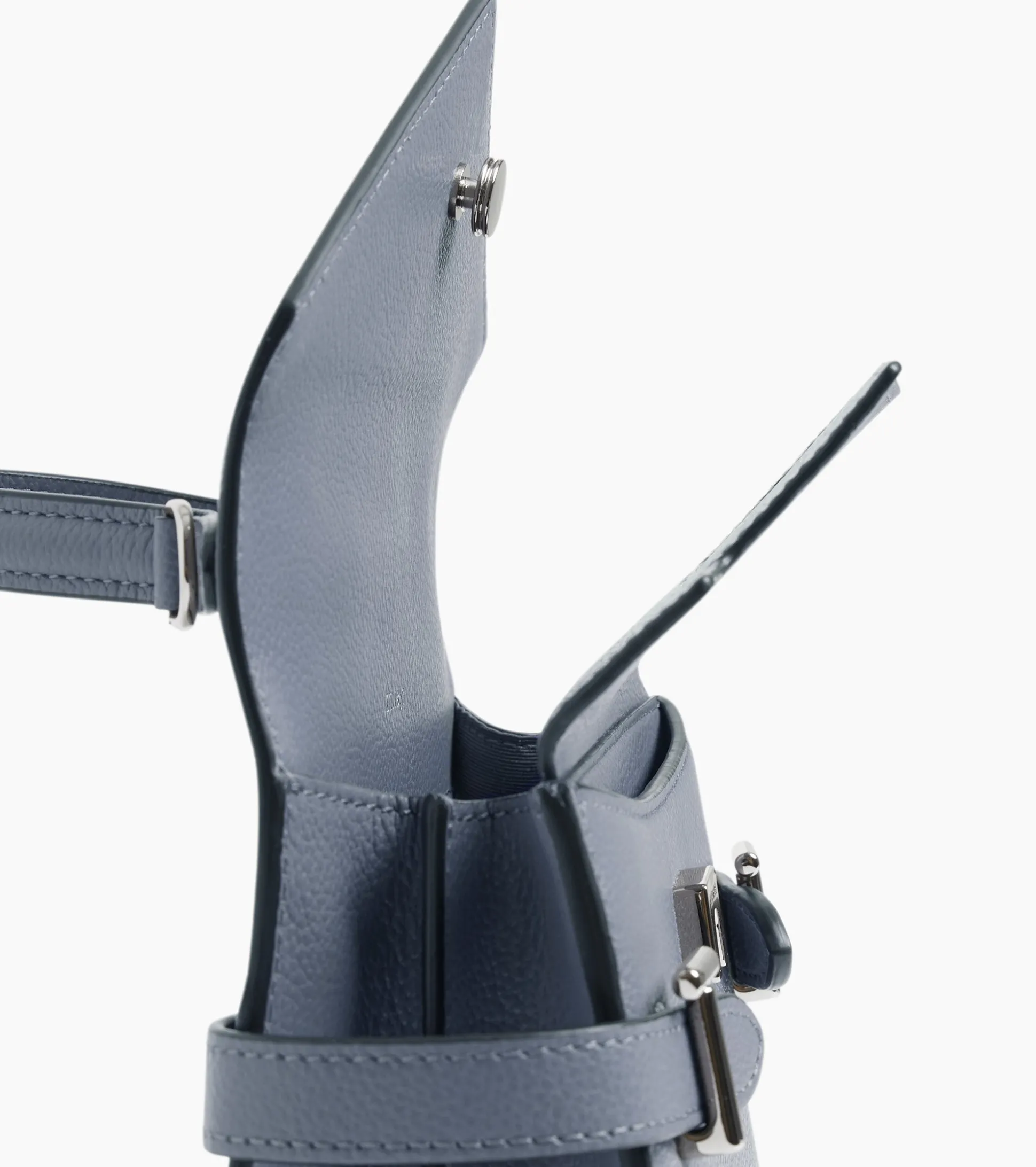 Petit sac à main double rabat Emilie en cuir grainé - BLEU ARGILE
