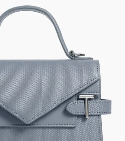 Petit sac à main double rabat Emilie en cuir signature T - BLEU ARGILE