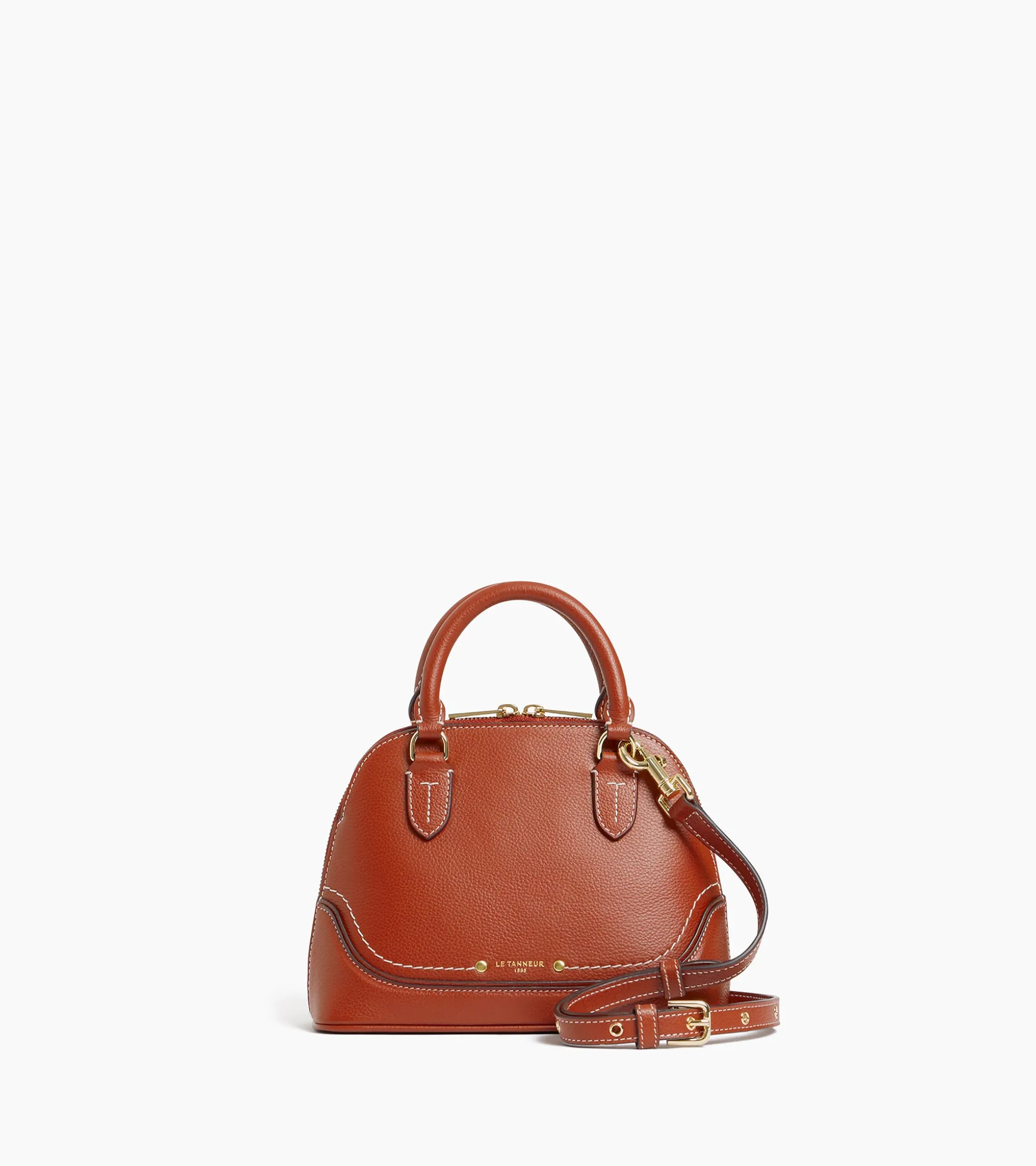 Petit sac à main Ella en cuir grainé - ACAJOU 1