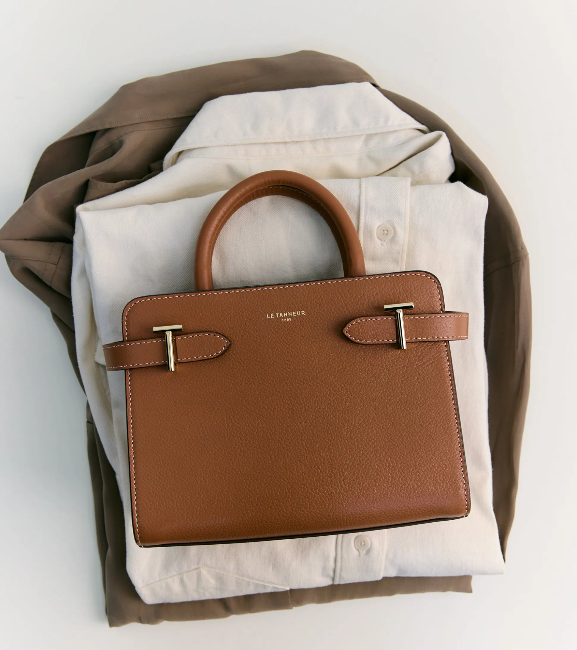 Petit sac à main Emilie en cuir grainé - Brown Tan