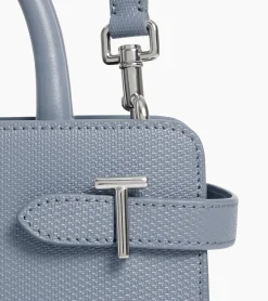 Petit sac à main Emilie en cuir signature T - BLEU ARGILE