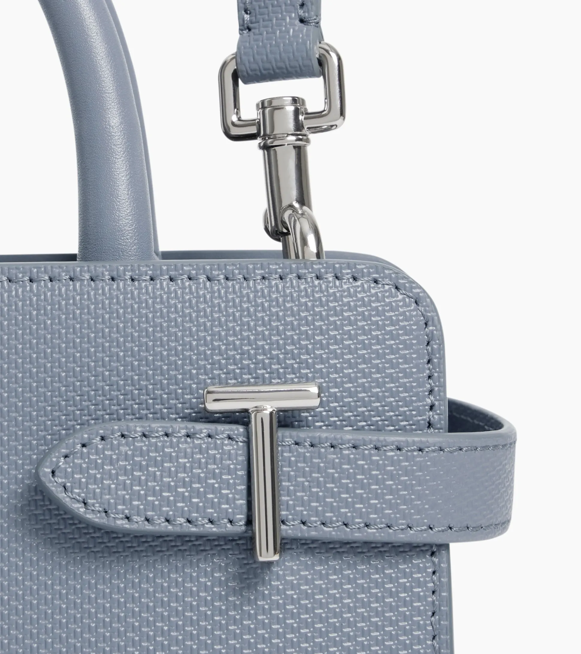 Petit sac à main Emilie en cuir signature T - BLEU ARGILE