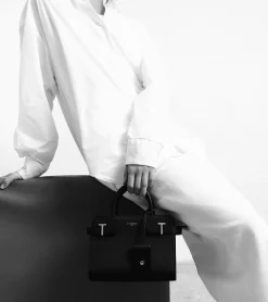 Petit sac à main Emilie en cuir signature T - BLEU ARGILE