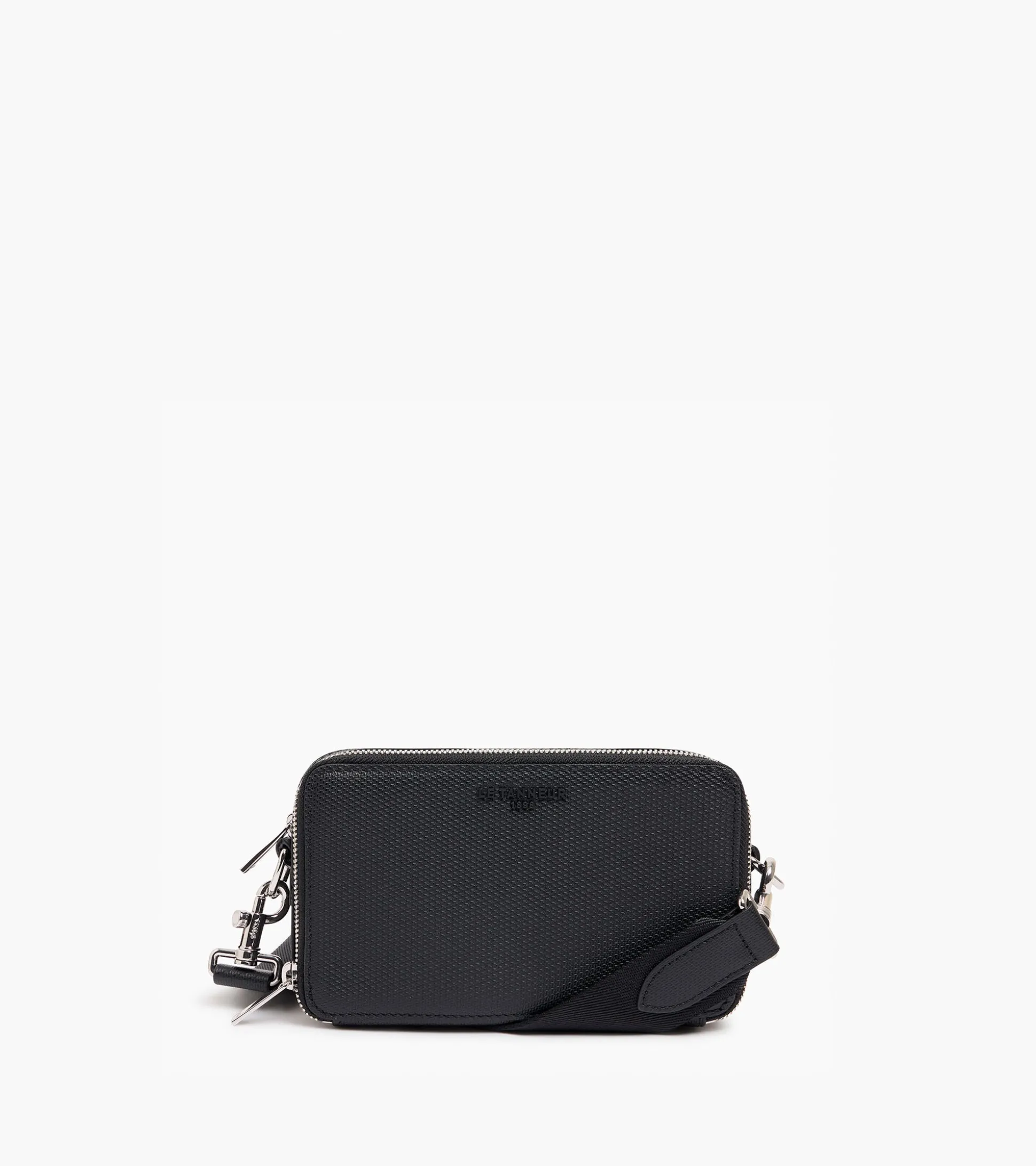 Petit sac bandoulière 2 compartiments Emile en cuir signature T - Black