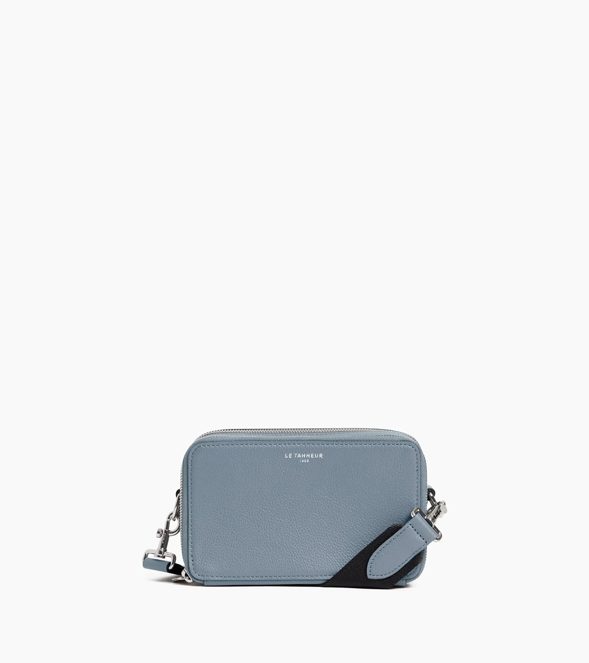 Petit sac bandoulière 2 compartiments Emile en cuir grainé - BLEU ARGILE