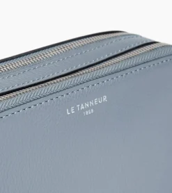 Petit sac bandoulière 2 compartiments Emile en cuir grainé - BLEU ARGILE
