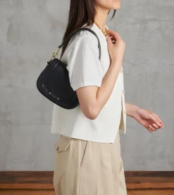 Petit sac bandoulière Ella en cuir grainé - Black