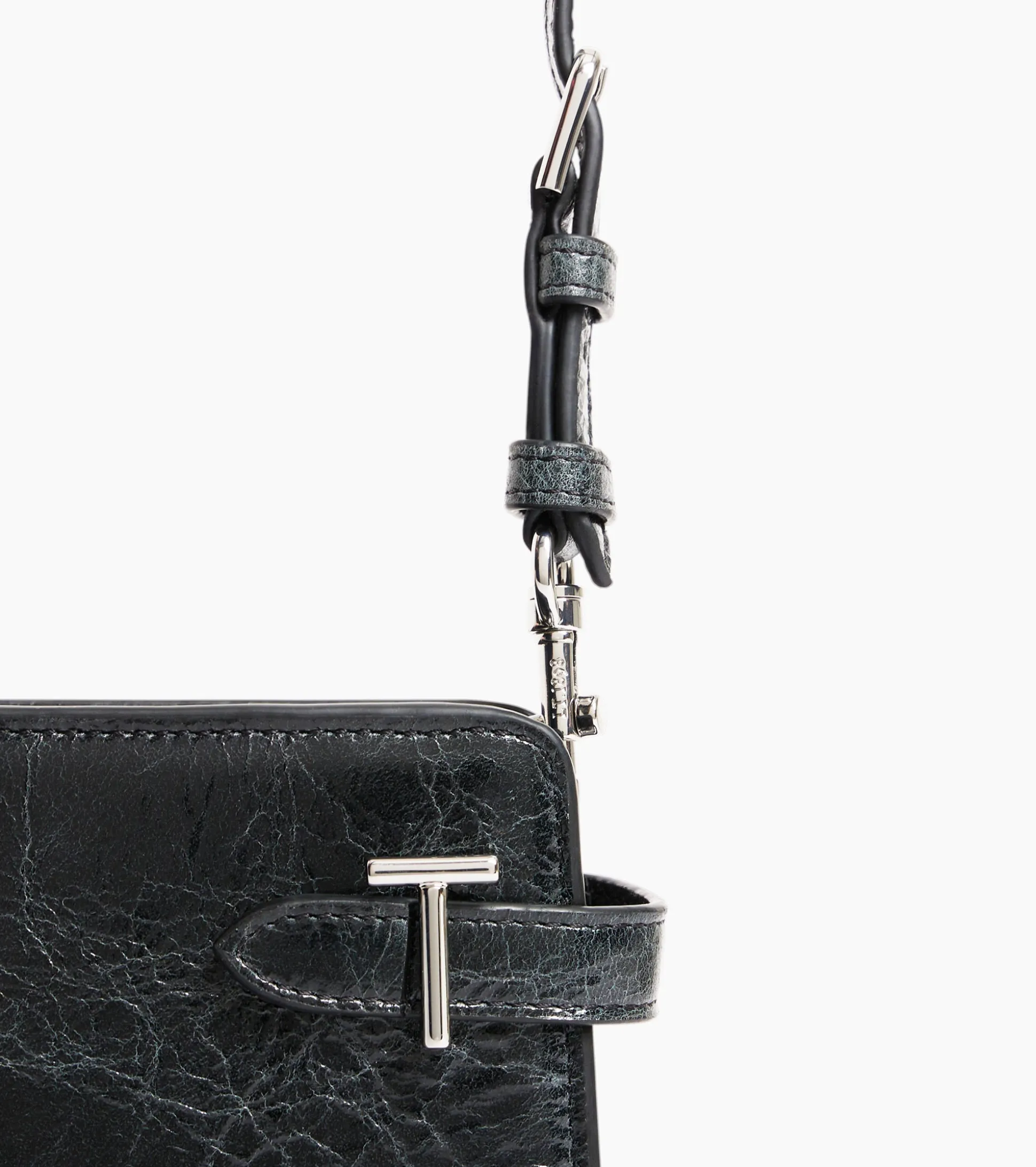 Petit sac bandoulière Emilie en cuir froissé - NOIR 1