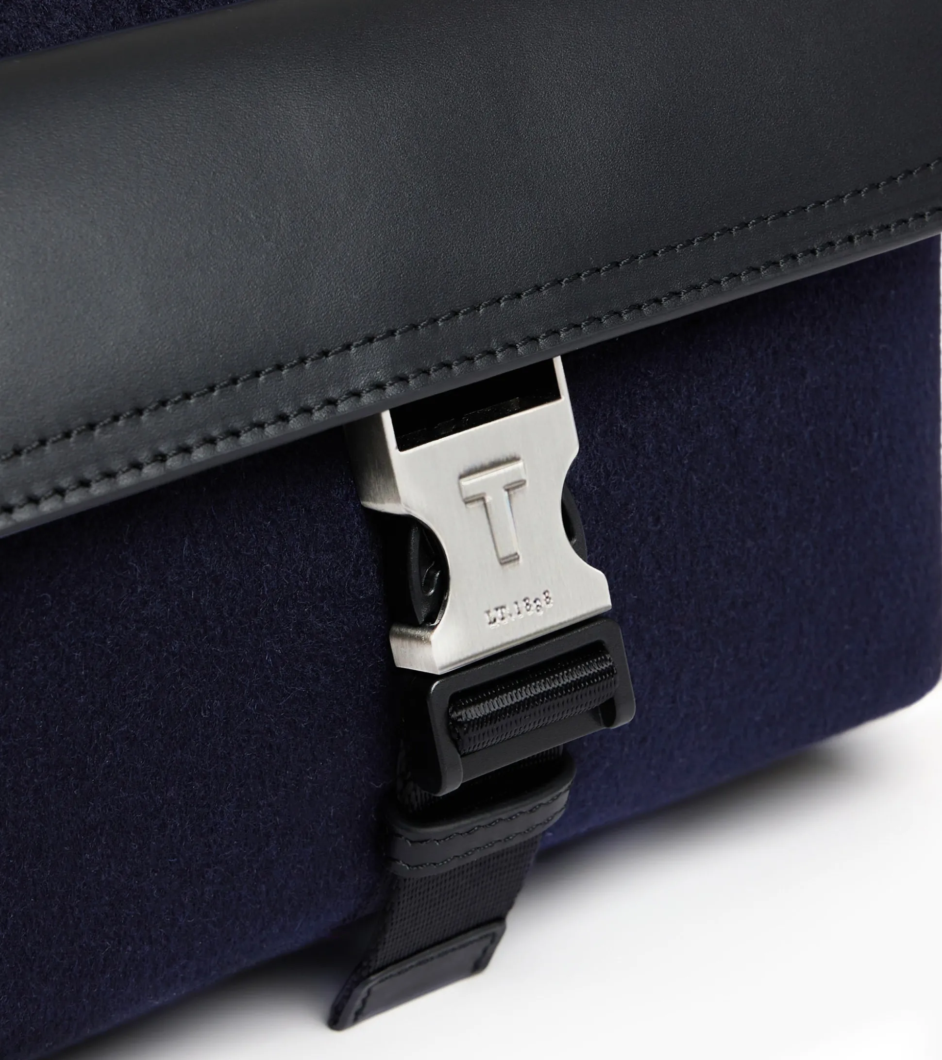 Petit sac bandoulière Maurice en feutre de laine et cuir lisse - CREPUSCULE-NOIR