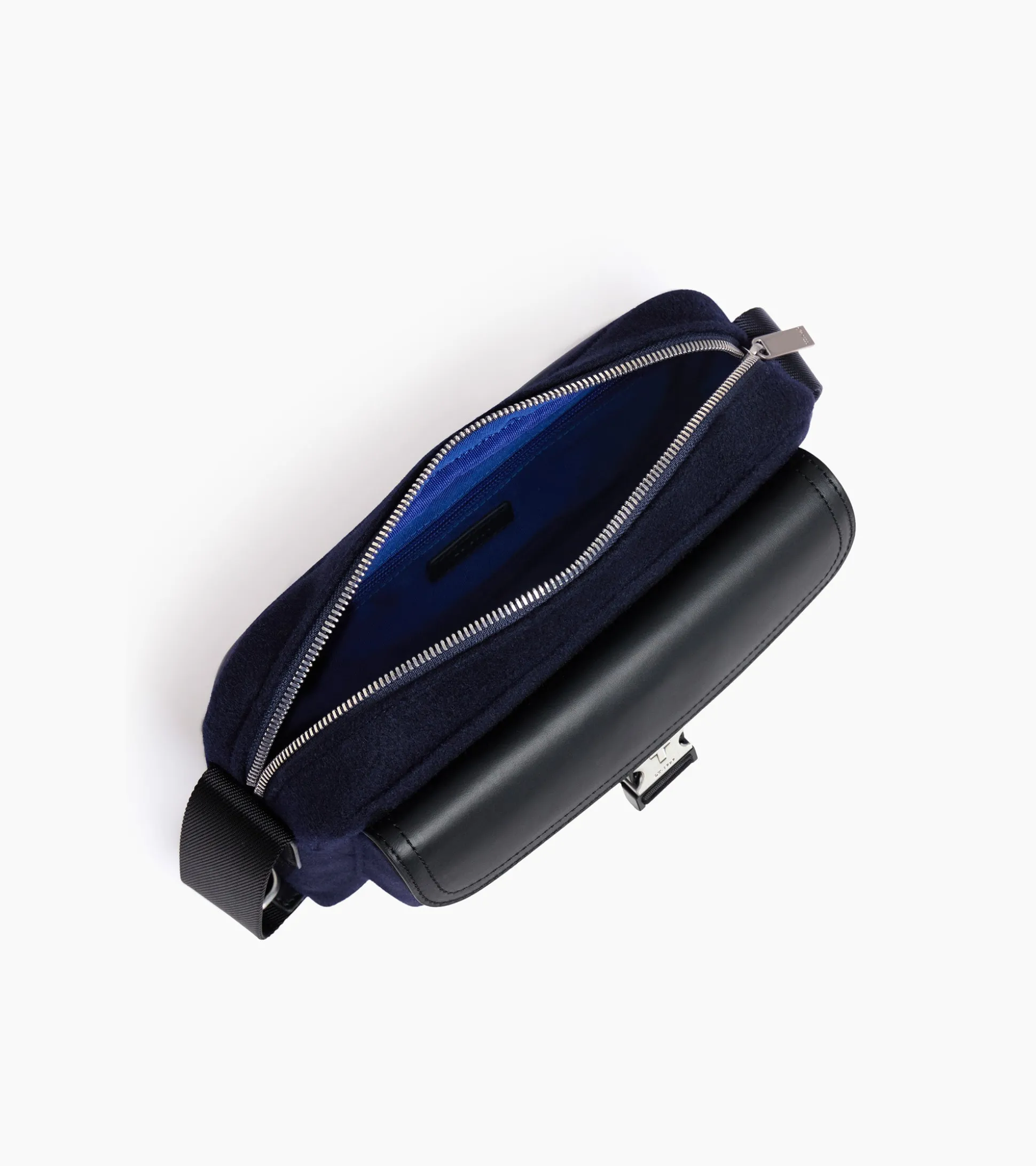 Petit sac bandoulière Maurice en feutre de laine et cuir lisse - CREPUSCULE-NOIR