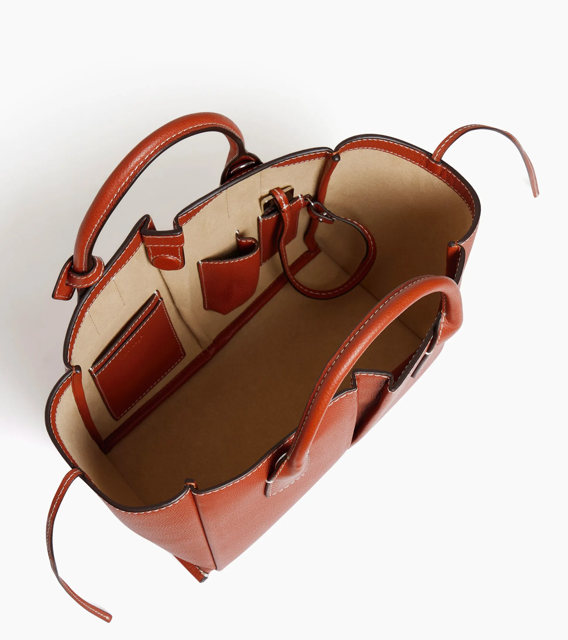 Petit sac cabas Elena en cuir grainé - ACAJOU 1
