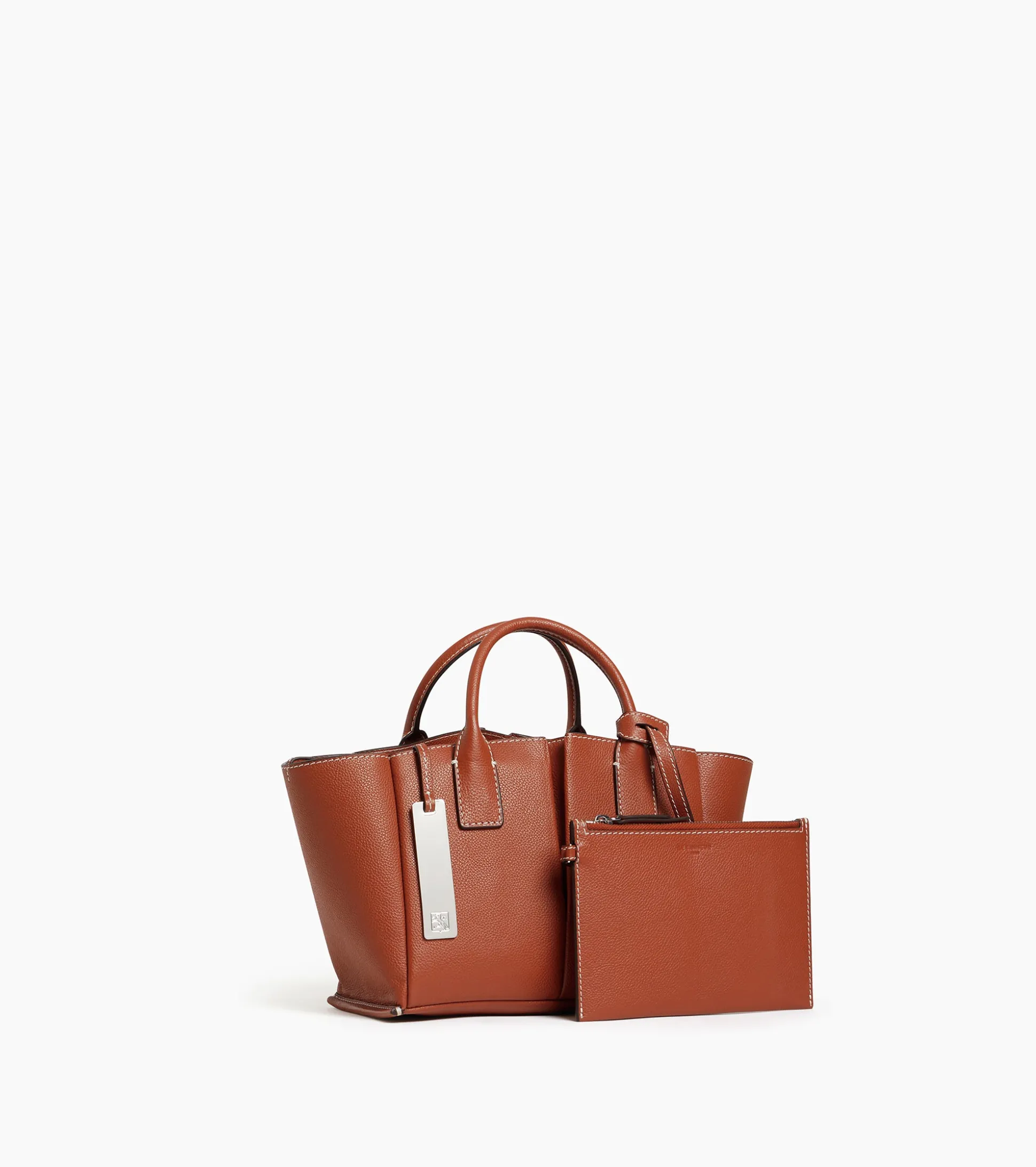 Petit sac cabas Elena en cuir grainé - ACAJOU 1