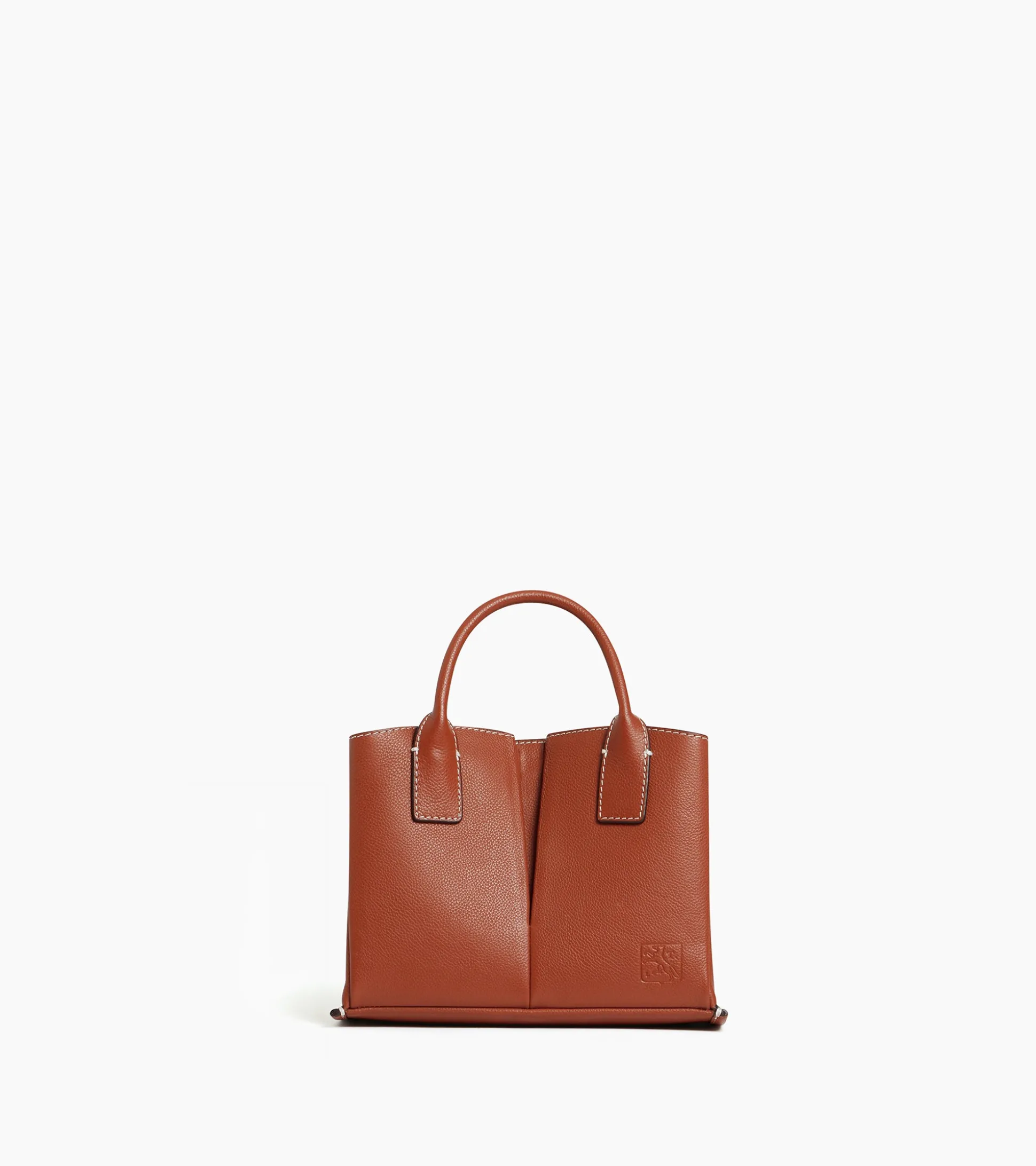 Petit sac cabas Elena en cuir grainé - ACAJOU 1