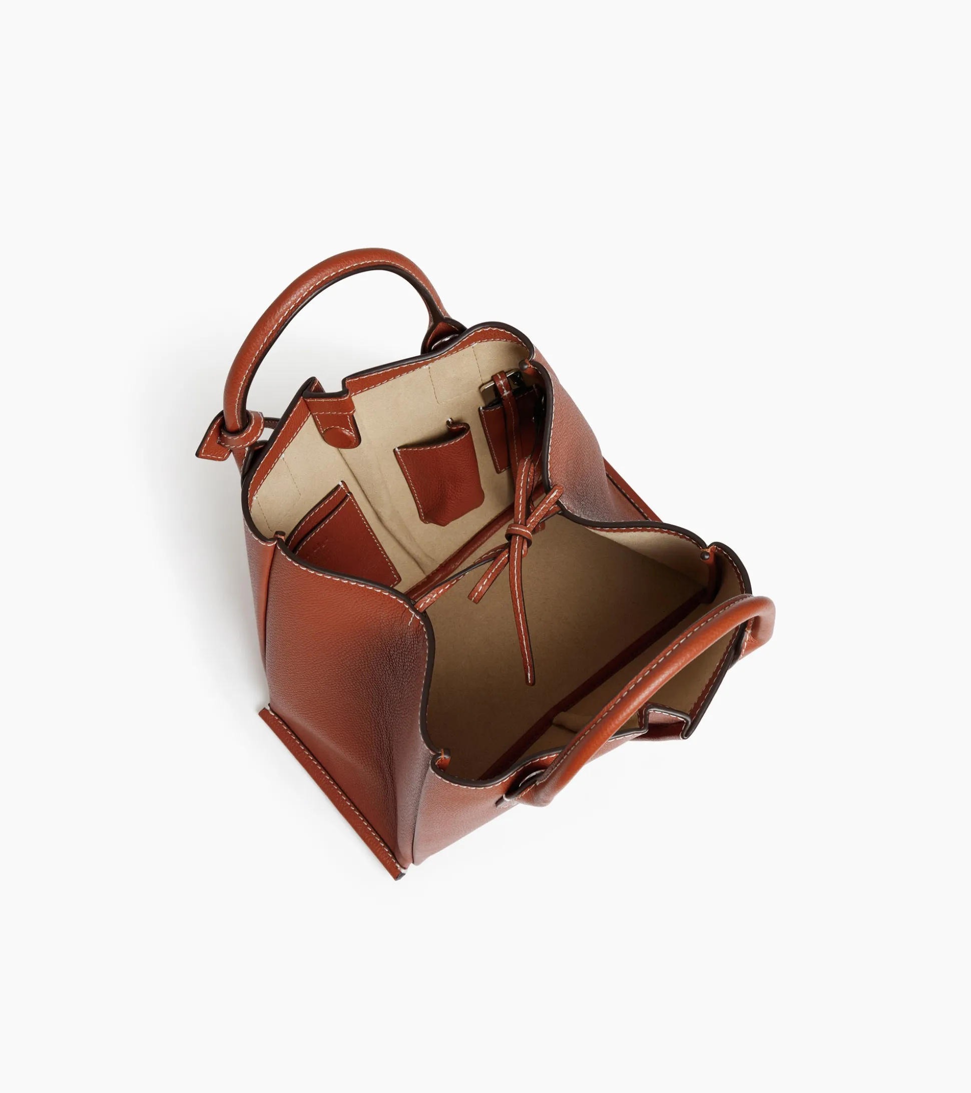 Petit sac cabas Elena en cuir grainé - ACAJOU 1