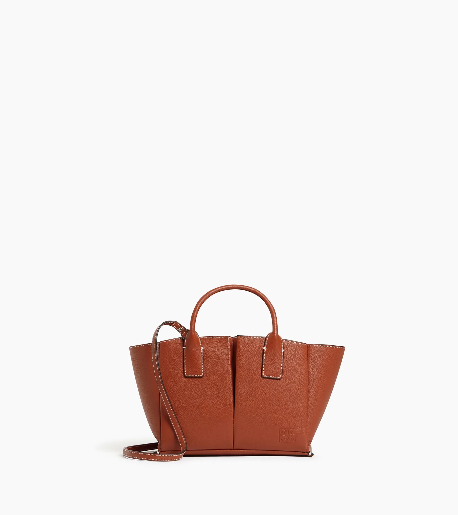 Petit sac cabas Elena en cuir grainé - ACAJOU 1