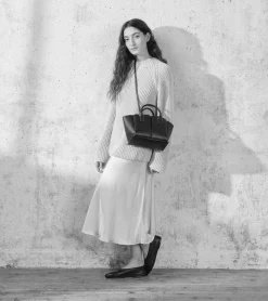 Petit sac cabas Elena en cuir grainé - ACAJOU 1