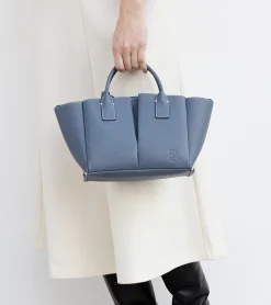 Petit sac cabas Elena en cuir grainé - BLEU ARGILE
