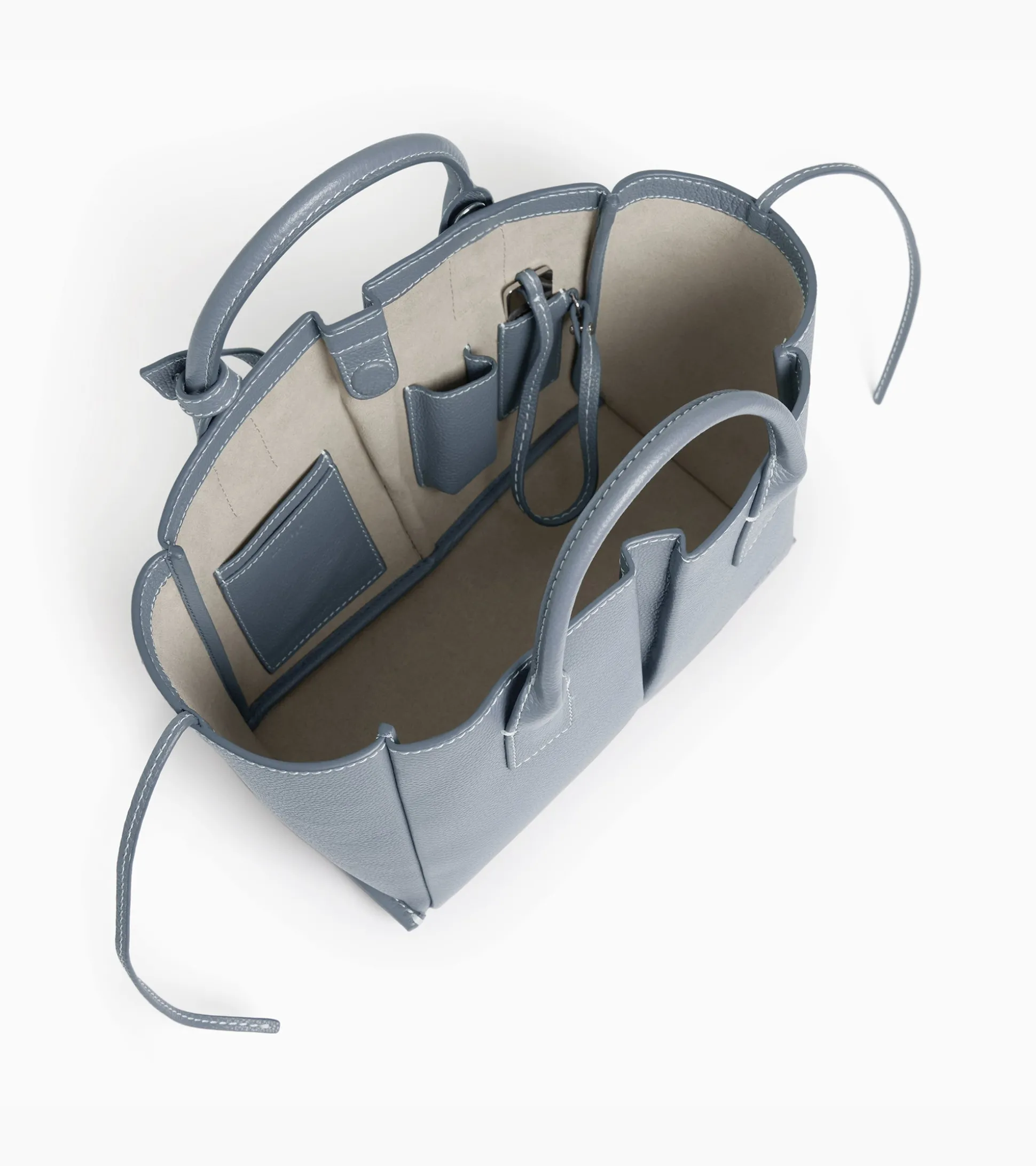 Petit sac cabas Elena en cuir grainé - BLEU ARGILE