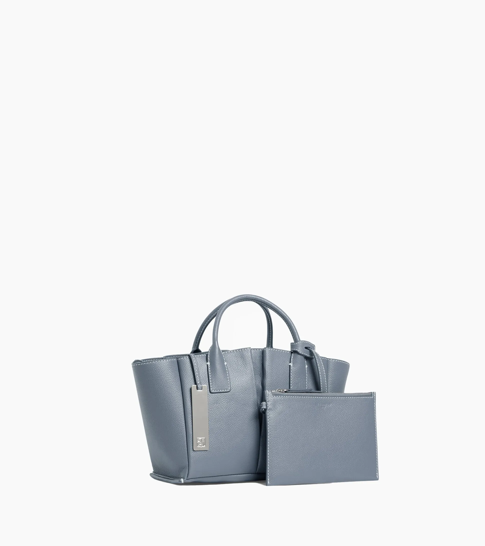 Petit sac cabas Elena en cuir grainé - BLEU ARGILE