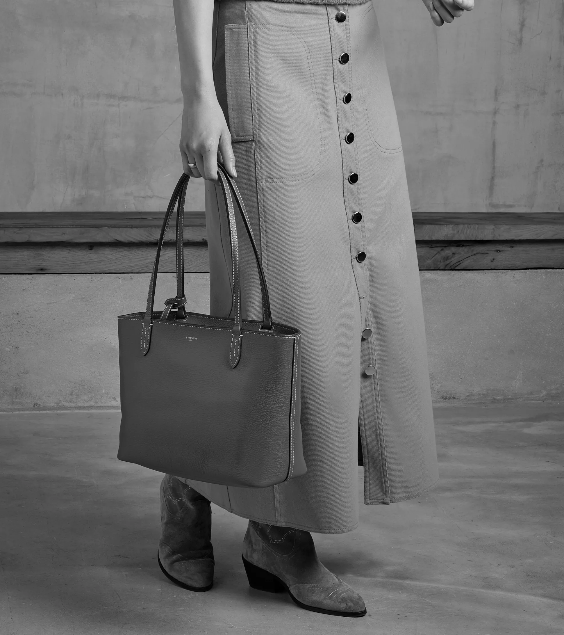 Petit sac cabas Louise en cuir grainé - AURORE-GREGE