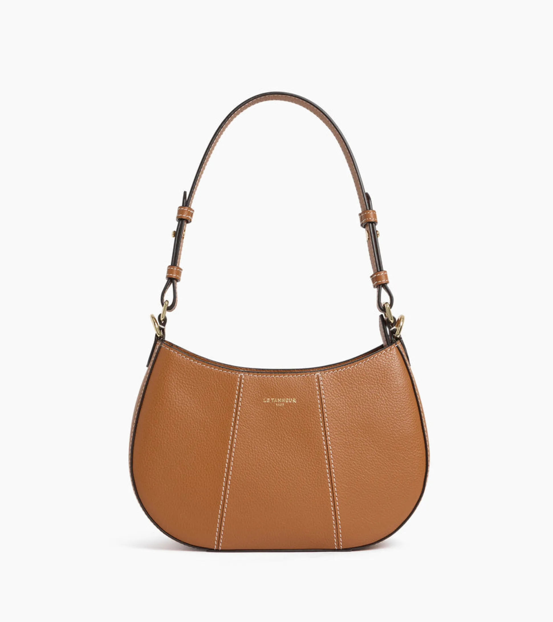 Petit sac demi-lune Juliette en cuir grainé - Brown Tan