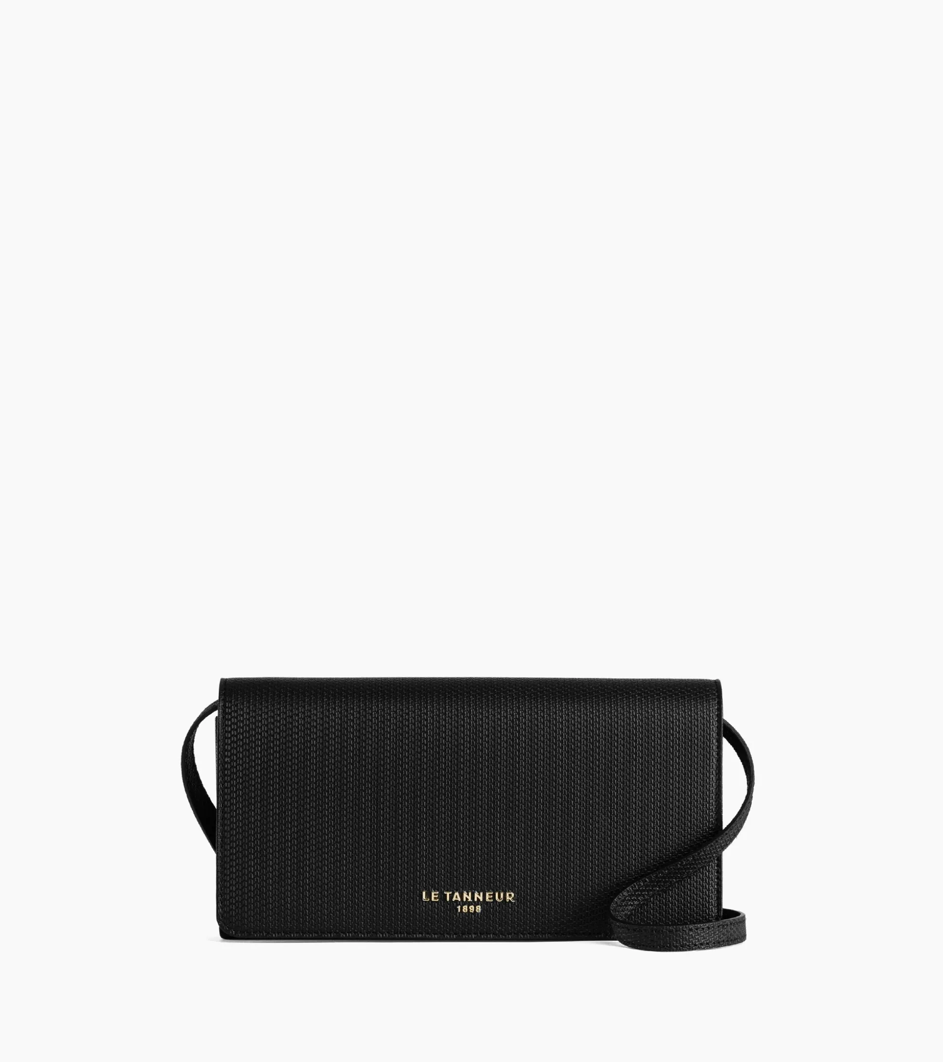 Pochette à rabat avec bandoulière amovible Emilie en cuir signature T - Black Le Bleu