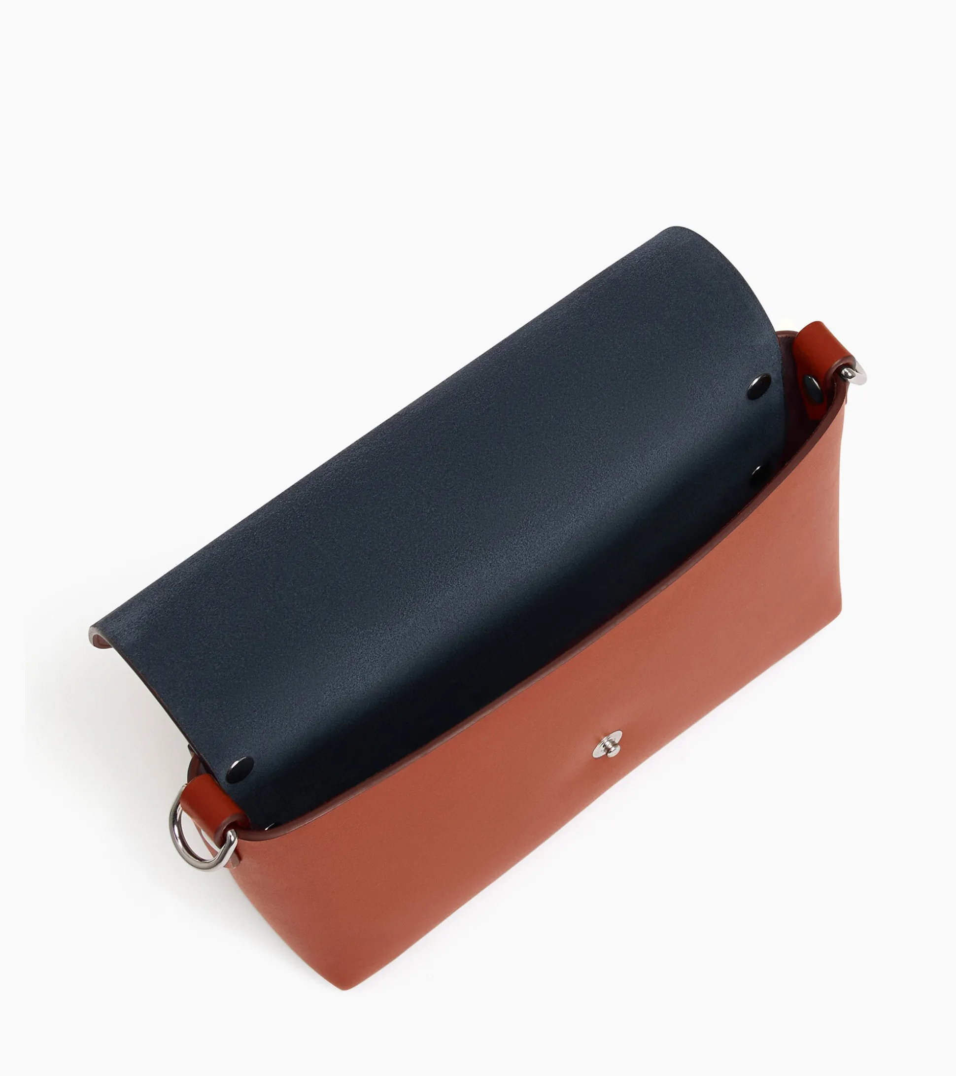 Pochette à rabat avec bandoulières amovibles Sans Couture en cuir lisse - Mahogany Brown