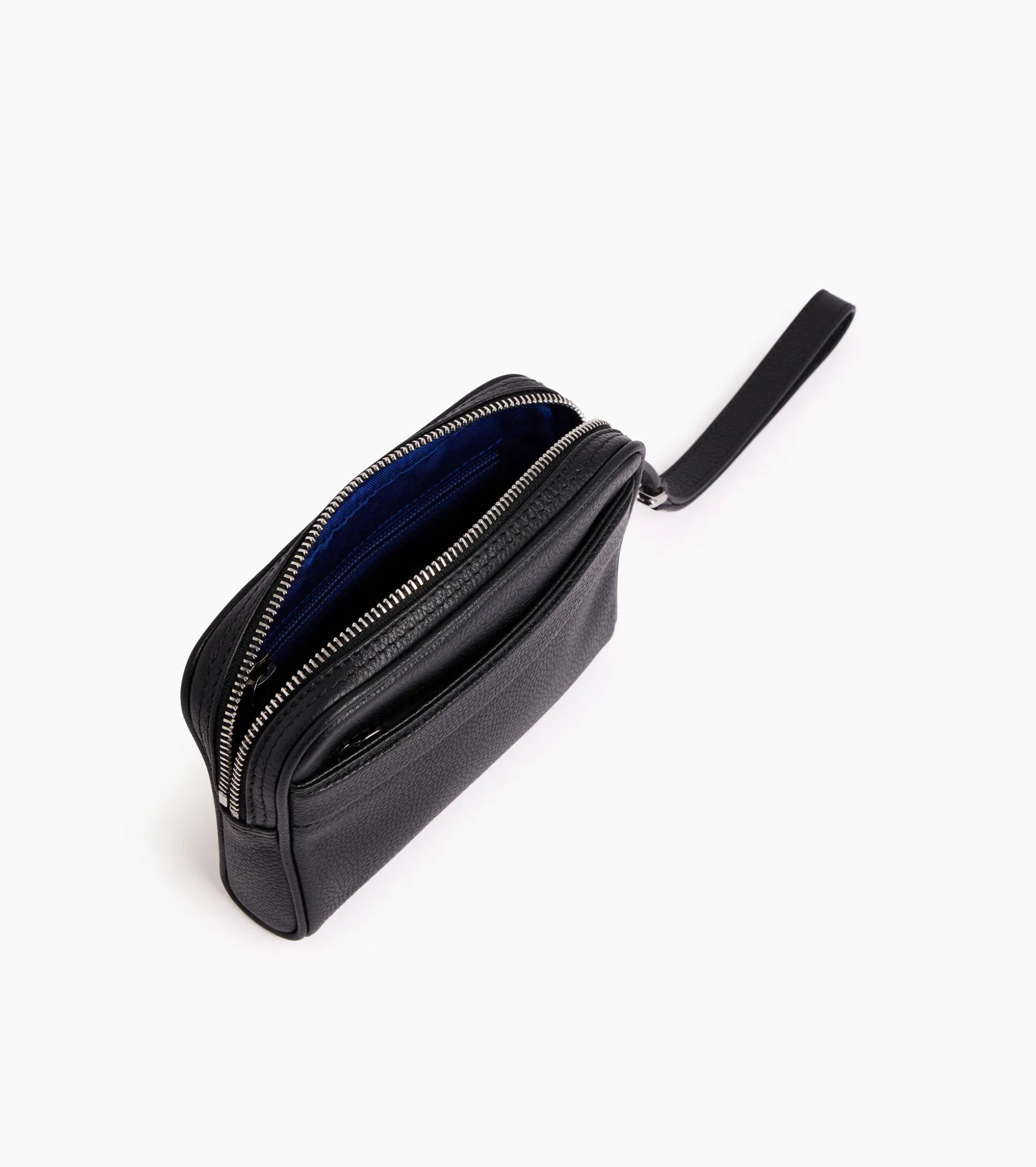 Pochette avec dragonne amovible Charles en cuir grainé - Black