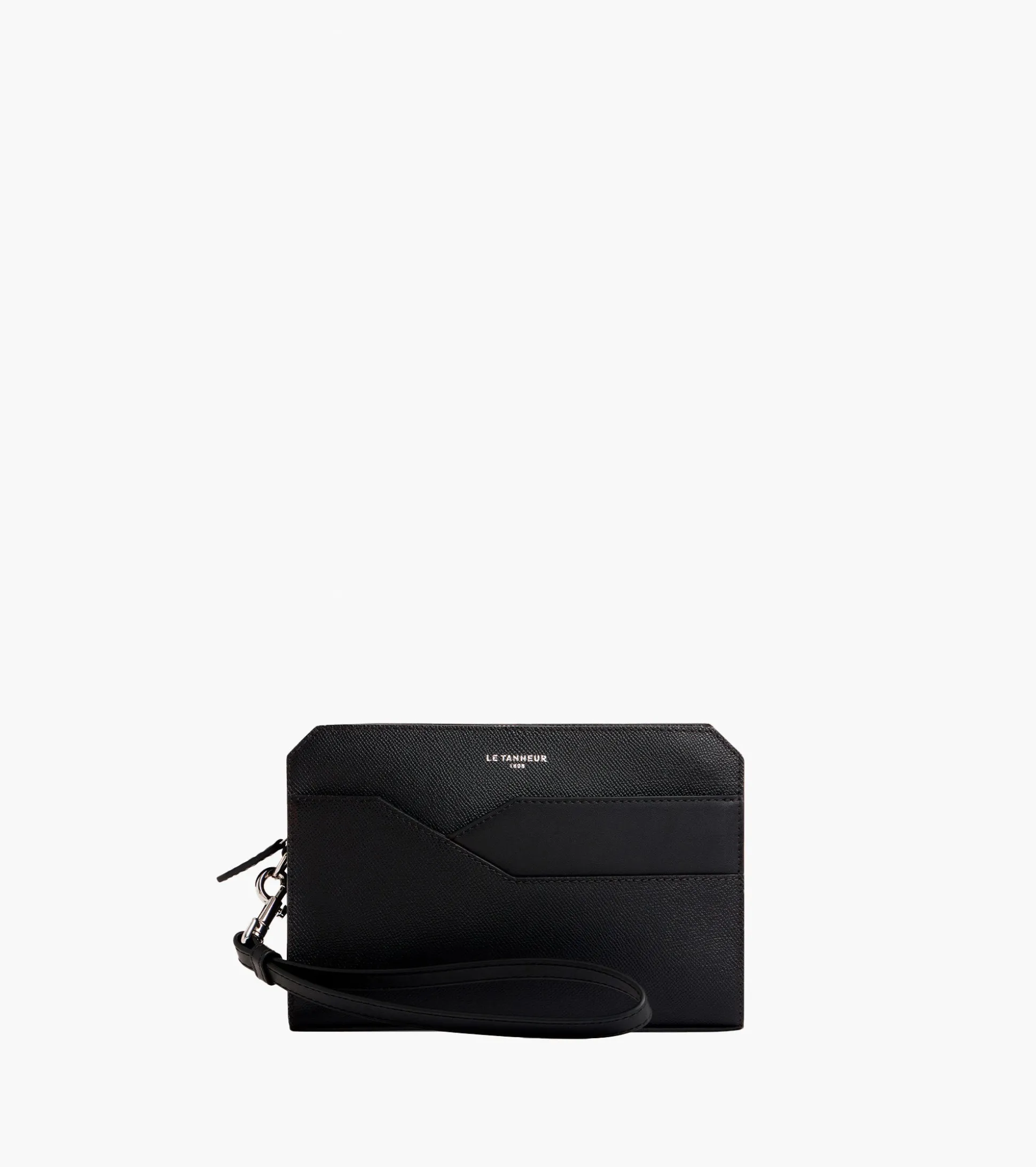 Pochette avec dragonne Gaston en cuir grain croisé - Black