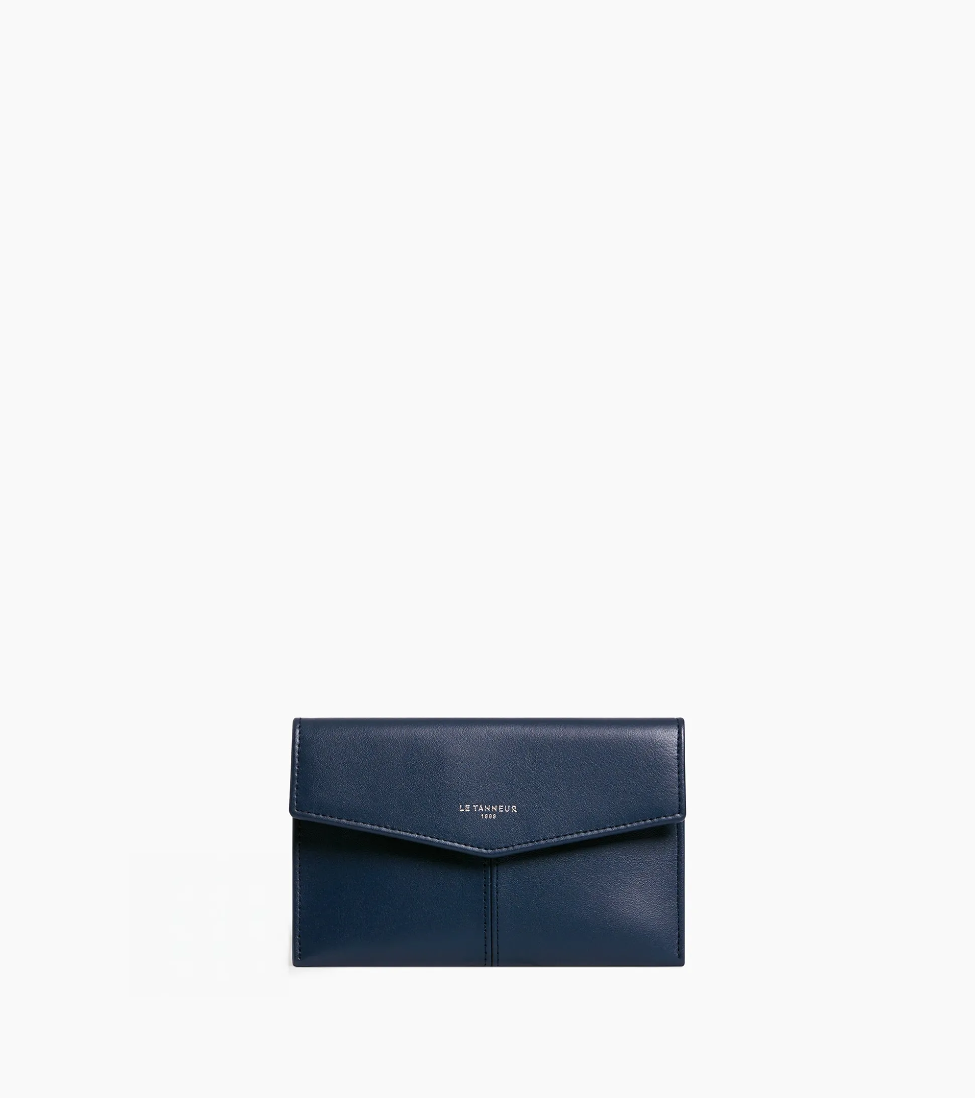 Pochette enveloppe moyen modèle Charlotte en cuir lisse - Bleu crépuscule