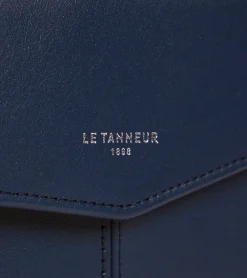 Pochette enveloppe moyen modèle Charlotte en cuir lisse - Bleu crépuscule