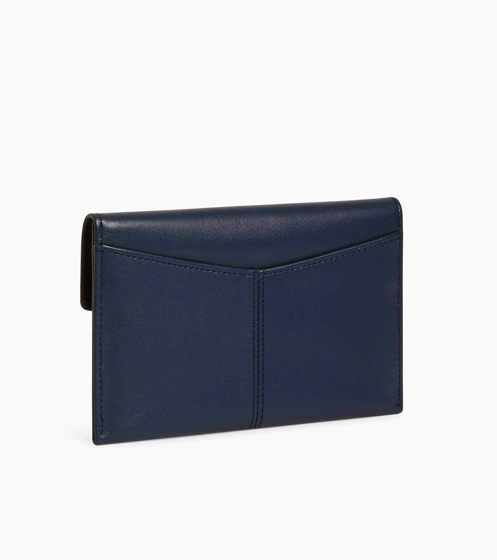 Pochette enveloppe moyen modèle Charlotte en cuir lisse - Bleu crépuscule
