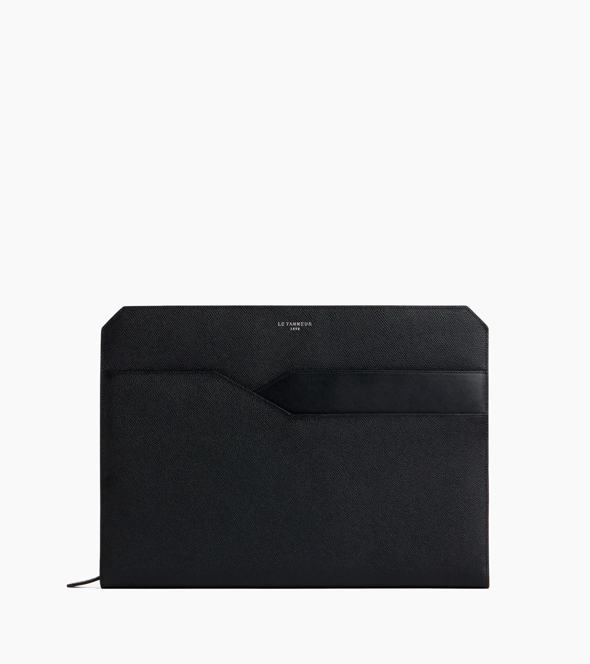 Pochette ordinateur Gaston en cuir grain croisé - Black