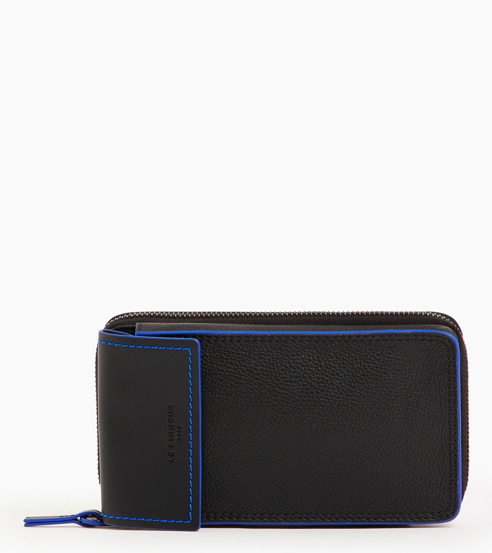 Pochette téléphone zippée tour de cou Alexis en cuir grainé - Black