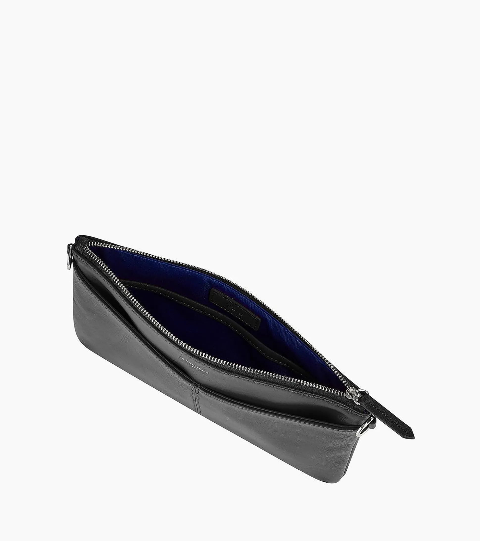 Pochette zippée avec bandoulière amovible Charlotte en cuir lisse - Black